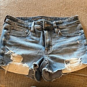 American Eagle Outfitters Light Wash Distressed Denim Shorts